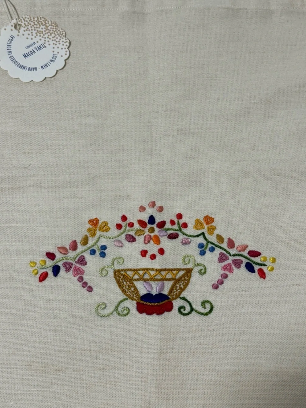 Magda Vakil Linen Drawstring Pouch Hand Embroidered Duster